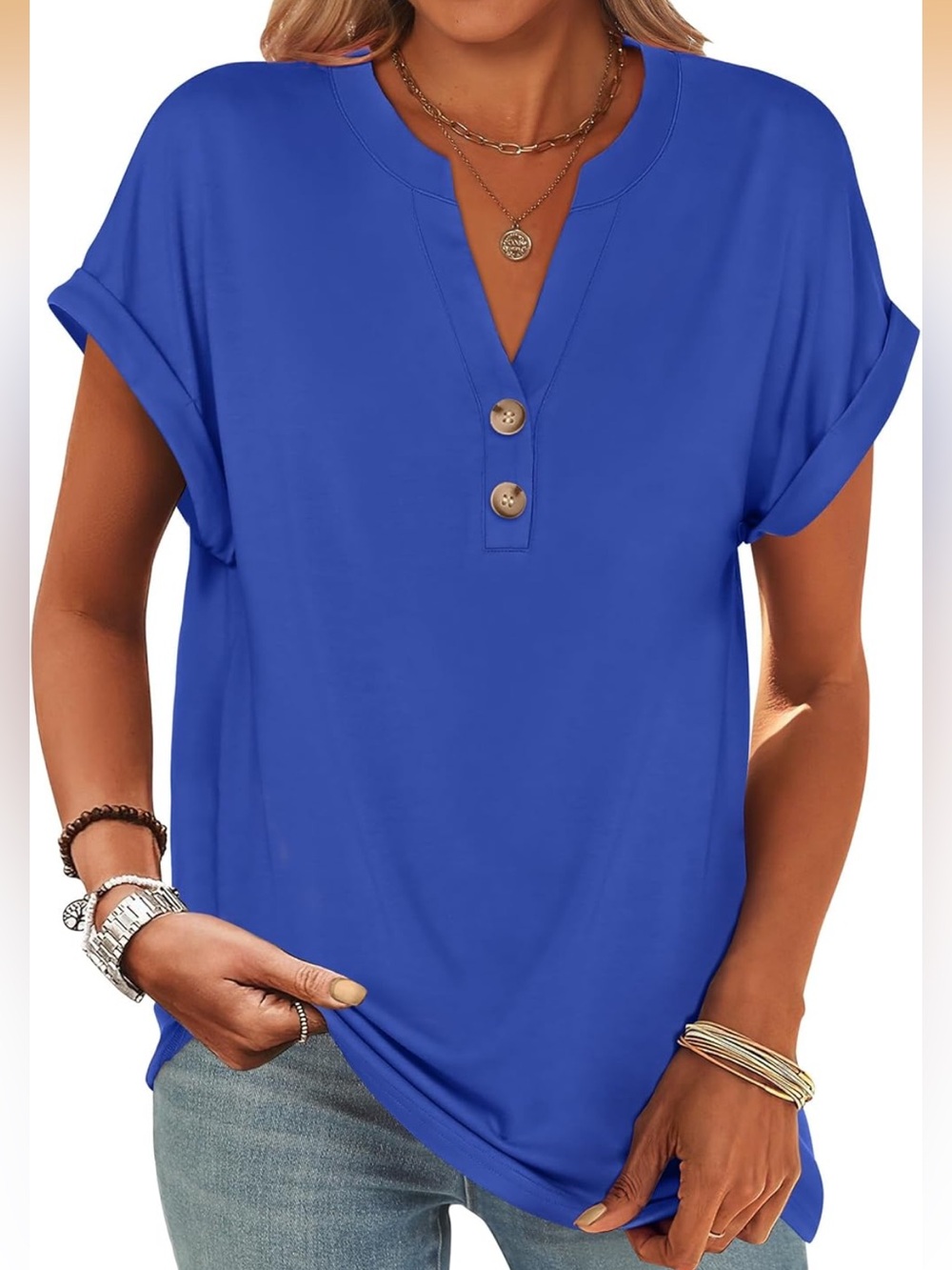 ANRABESS Short Sleeve Henley Top V Neck Dressy Casual Blouses Summer Trendy Tee